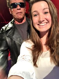 terminators:  Alright, so, I’d like to give you more details about why Arnold went and dressed up as the Terminator, complete with battle damage make-up, and then went around to Madame Tussauds wax museum and briefly pretended to be his own wax sculpture,