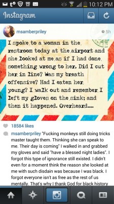 journeytogirly:  geekscoutcookies:  iridessence:  Saw some fucked up shit on amber riley’s Instagram.  Jesus.  Whoa dere. 