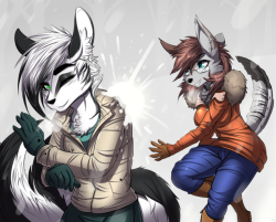 Maxx and Jess on snowy day.Patreon connission work for   Lunar Eagle.    LinksFuraffinityInkbunnyPatreon
