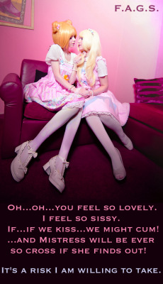 faggotryandgendersissification:  Oh…oh…you feel so lovely. I feel so sissy. If…if we kiss…we might cum! …and Mistress will be ever so cross if she finds out! It’s a risk I am willing to take. F.A.G.S. 