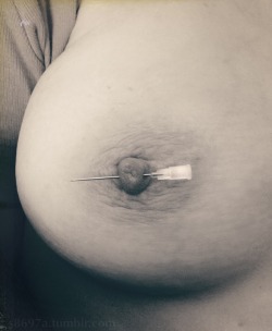 smallsaggylover:  s8697a:  At the weekend Sweety got it’s nipples penetrated  Bralessfree. I also have this done to me with 2 to 3 needles depending on what weight is gonna be hung from my tits