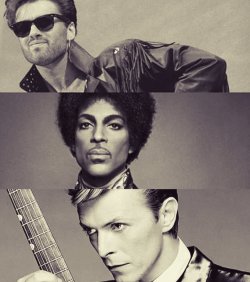 so-i-can-die-easy:  George Michael (25 June 1963 – 25 December 2016)  Prince (June 7, 1958 – April 21, 2016)   David Bowie (8 January 1947 – 10 January 2016)  