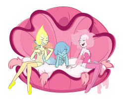 pizzapupperroni: The pearls having their secret sister chats in Pink Pearl’s oyster bed  probably gossiping about their Diamonds or Pink telling them about her weird attraction to the Earth Quartz soldiers… 