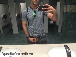exposedhotguys:  Flashing in a public restroom. Someone walked in while I was doing this but I didn’t stop! To see more of me CLICK HERE!!!! Send me a gift CLICK HERE!!! 