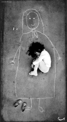 itsshantitime:  shako-mako:  A Iraqi girl in an orphanage - missing her mother so she drew her and fell asleep inside her. This is America’s democracy   This picture always gets me. 