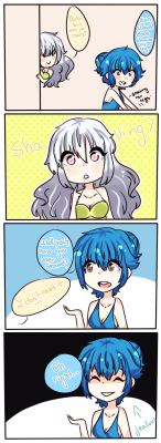 k0mahinami:  Me too Aoba,me too… my headcanon is that fem!Clear doesn’t need to shave bc she’s a robot  more dramatical yuri bc moe girls is the only thing i can draw…g…omen… They were going to the beach btw 