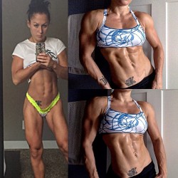 musclegirlsinmotion:  @karinaakmens : Post cardio sweat at 6weeks out. 😍 abs n quads 💪🏼💁🏻 #wbffpro #figurepro #fitforlife @n8fitness let’s Domin8! - musclegirlsinmotion.tumblr.com