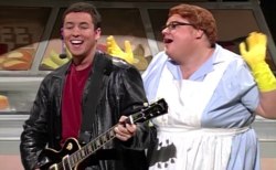 popculturebrain:  Adam Sandler’s Musical Tribute To Chris Farley In His Netflix Special Might Make You Cry  Chris Farley and Adam Sandler aren’t as inextricably linked as Farley and David Spade, but they were on SNL for the same number of seasons