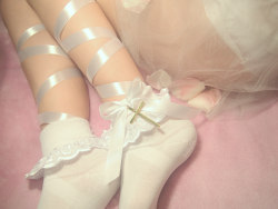 rottinggirlsrestingplace:  Sunday sadbbydolls socks with frilly lace, golden crosses, bows and ballet decorative leg ties 