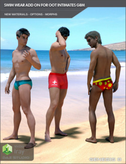 This product is a swim wear extension for the OOT Intimates for Genesis 8 Males product. Included are new textures, morphs and options for the &ldquo;Boxers&rdquo; and &ldquo;Swim Pants&rdquo; clothing items of the base product. Created by SF-Design and
