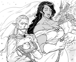theartistknownasbb:  Patron request for male elf marrying a female orc.A strong Orc woman does not wait for prince charming to appear; she rides out and takes what is rightfully hers, with blood and steel.data.tumblr.com/97876dab7bc431722a567c5d3400ad20/t
