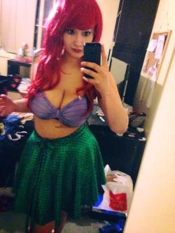 moniicow:  Ariel cosplay with a skater skirt instead :P Both the bikini top and the wig were items purchased by awesome fans from my amazon wishlist, and the skirt I made myself :)  