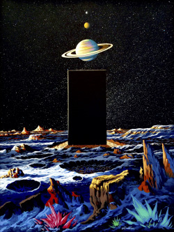 wetshovel:  martinlkennedy:  ‘Iapetus: The Monolith Waits’ (2016) by Steve Dodd. A  brand new painting from Steve Dodd, his first new space/scifi painting  in nearly 30 years. It is based on Arthur C Clarke’s book of 2001 rather  than the movie.
