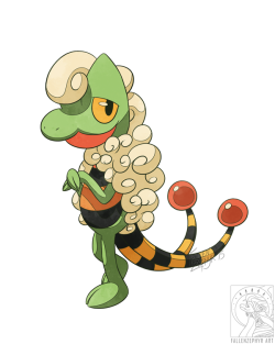 fallenzephyrart:  Mareecko (Mareep + Treecko)Flaaffyle (Flaaffy + Grovyle)Amptile (Ampharos + Sceptile)Mega Amptile (Mega Ampharos + Mega Sceptile)  timid &gt; fierce &gt; more fierce &gt; FABULOUS These are probably some of the strangest fusions I’ve