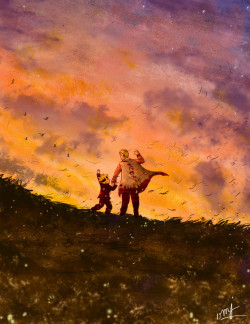 onemerryjester:  “Boruto…I have been a bad father. But I promise…I will make it up to you.”Practicing painting sunsets skies and scenery and couldn’t help drawing a Naruto + Boruto moment. Don’t worry little cub, papa will always be there