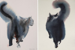 typette:  xtoxictears:  sparrowdaemon:  asylum-art: Spooky Watercolor And Ink Cats Flowing Onto Canvas By Endre Penovác                Artist onTumblr |  Saatchi Art | Facebook The cat is the internet’s favorite animal, and Endre Penovác,