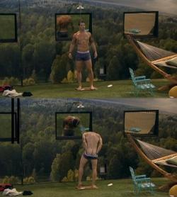 Few caps of Caleb in the outdoor shower