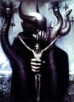 80s-90s-stuff:  &ldquo;Satan I&rdquo; by H.R. Giger - this artwork was used for Celtic Frost’s ‘85 release &ldquo;To Mega Therion&rdquo; 