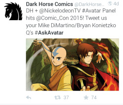 gayna-scully:  Guys! bryankonietzko and michaeldantedimartino will be answering questions at the Avatar/Dark Horse comic con panel this year!   Tweet your questions to Dark Horse, NickelodeonTV, and comic con 2015 and tag them as #askavatar for a chance
