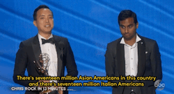 refinery29:  “Asian parents out there, if…just a couple of you get your kids cameras instead of violins, we’ll be all good.” (Read More) Diversity in media, fuck yeah. Gifs: Emmys on ABC 