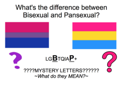 blindcomplikaytions:  lgbt-bi: The “B” and “P” in the LGBTQIAP+ What’s the difference between bisexual and pansexual? Bisexuality: Being attracted to people of the same gender as yourself and to different genders. Pansexuality: Being attracted