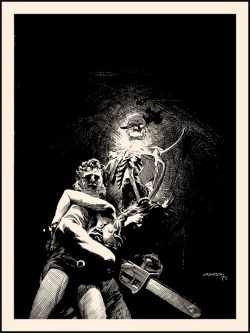 xombiedirge:  Dark as a Dungeon (Texas Chainsaw Massacre) by Bernie Wrightson 18” X 24” screen prints, S/N regular edition of 75 and blood red variant edition of 25. Available 2pm CST Tuesday, October 21st, 2014, from Nakatomi Inc, HERE 