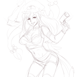 So regal-daktari really wants me to design my own ver. of Arcade Miss Fortune, I gotta add a lot of small details but here&rsquo;s my starting sketch AND SHE WILL HAVE SNEAKERS WEDGES HGNNN.