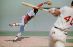 siphotos:  Bob Gibson pitches during Game 1 of the World Series between the St. Louis Cardinals and Boston Red Sox on Oct. 4, 1967 at Fenway Park. An eight-time All-Star, two-time Cy Young winner and 1968 NL MVP, Hall of Famer Bob Gibson turned 80 years