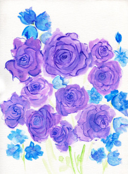 havekat:   Mood BlueWatercolor On Paper2016, 9&quot;x 12&quot;Blue Roses and Campanula On Etsy    