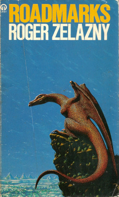 Roadmarks, by Roger Zelazny (Orbit, 1981). From a charity shop on Mansfield Road in Nottingham.  Somewhere in New York State is a road, which few know how to find, which goes not to any particular destination but backwards and forwards in time. The travel