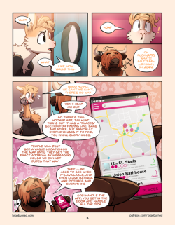 “609″ - Pg. 3  New page! more exposition! It&rsquo;s like, grubhub for ass? yelp for bottoms?? it can&rsquo;t be that easy, can it??(pages posted a week early + in HD on my patreon!)