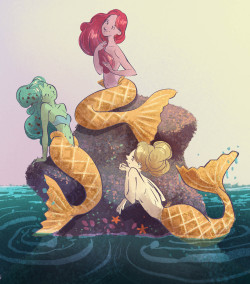 valerie-rustad:  I had a dream about ice cream mermaids with waffle cone tails and it was too bizarre not to draw it. 