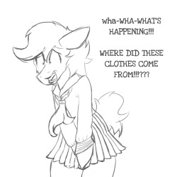 adventuresofthecolossalpony:  OC Challenge day 23 - In a school uniform They didn’t specify what kind of school uniform, sorry joey :3 the reason it’s familiar is because it did happen before X3  (Old joey in a sailor moon costume, 1 year ago i believe)