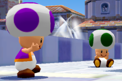 artenega:  suppermariobroth: In Super Mario Sunshine, the Toads in Delfino Plaza are always seen worrying about Peach after her kidnapping. However, their expressions only become distraught when Mario approaches. As long as he is far away, their faces