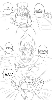 My art trade with @xdreamer45x who wanted Nomi getting down and dirty with Vegetto after some fun â€œtrainingâ€. :DI went kinda of overboard with this. What was suppose to be a single piece turned into a three part strip. What can I say? I just love