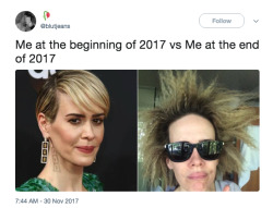 dvrkskinboy:  buzzfeed:  Me at the beginning of 2017 vs me at the end of 2017.  Moods 😂