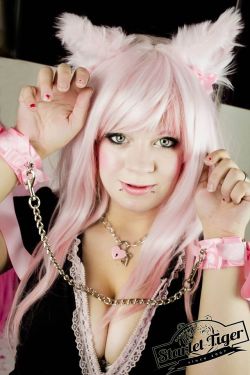 kittensplaypenshop:  Photo courtesy of Starlet Tiger &lt;3 You can also purchase prints from this photoset here: click me! Items she is wearing:-Build your own cuffs - Pink Day Collar-Pink Cat Ears  