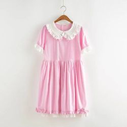 coquettefashion:  Pink Lace Trim Collared Dress | Red Gingham DressCloud Print Lace Trim Dress | Pink Gingham Tunic  I really wish I was a size where I could wear freesize dresses.