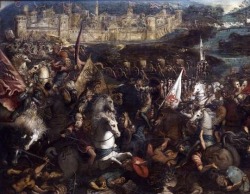 Tintoretto (Jacopo Robusti or Jacopo Comin, Venezia 1518 - 1594), L'assedio di Asola (The Siege of Asola), 1544-45; oil on canvas, 467.5 x 197 cm; private collection, formerly in the collections of the Muzeum Narodowe, Poznań