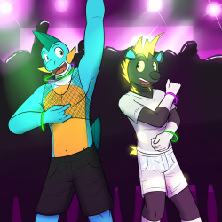 Gao goes dancing at a club.  Short little fic-let that came after I did the final evo pic series, to show that as a young adult, Gao was rather outgoing and promiscuous.  Nimbasa City, the glittering city just north of the port metropolis,  Castellia