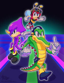 so0oper-art:  Espio, Chamy and Vector from Knuckles’ Chaotix also on DeviantArt 