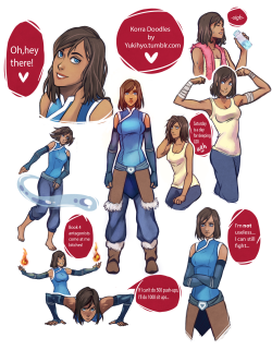 yukihyo:  Korra Doodles Despite being an avid fan of long hairstyles,I love Korra’s new look. And yes,there’s  a Rock Lee and New Girl reference. Hope you like these! Korra © Nickelodeon Art © Me