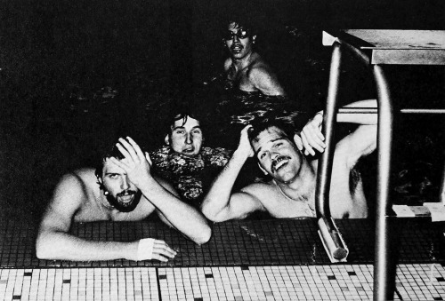 profoundgaiety: These swimmers are ready for their rubdown.  Where’s the signup sheet? From Northeastern’s 1979 yearbook. 