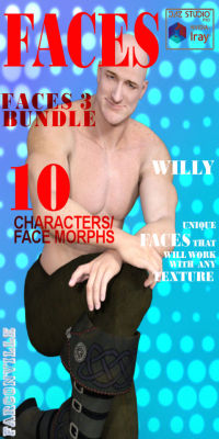 Faces  3 for Genesis Male, Michael 5, Heroic Michael 5, Genesis 2 Male,  Michael 6, Genesis 3, and Michael 7 is comprised of 10 custom face  morphs without any textures. This bundle with save you 51%! Compatible with Daz Studio 4.8 and up. Check the link&