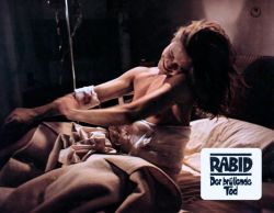 German lobby card for David Cronenberg&rsquo;s Rabid, released as Der Brüllende Tod (The Roaring Death), 1977