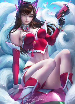 sakimichan:  “don’t you trust me?” Fun painting of overwatch/ Lol inspired crossover ^o^ D.va in Ahri inspired outfit this time !  nude,PSD+3-4k HD jpg,steps,vid etc&gt;https://www.patreon.com/posts/11620417   