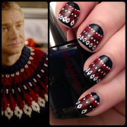 astudyinpolish:  Christmas sweater nails inspired by John Watson. That jumper is faaabulooous~  Reblogging for Christmas because this is the greatest thing ever.