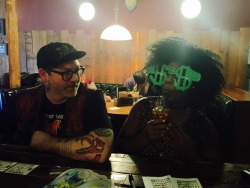 thedoghouse09:  Took my little girl to Seattle on the train and we played Bingo at a bar and she won a lot. (Those glasses are one of her prizes) @iamapaperuniverse  So much fun, best vacation so far