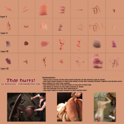  That Hurts!  http://www.renderotica.com/store/sku/59336_That-Hurts!That  hurts! helps you to put some (or a lot of) bdsm marks on your pictures.  You can do this after rendering on the final image, but you can also  put the marks directly on the textures
