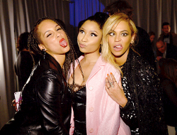 celebritiesofcolor:   Alicia Keys, Nicki Minaj and Beyonce attend the Tidal launch event #TIDALforALL at Skylight at Moynihan Station on March 30, 2015 in New York City.